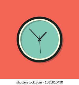 Clock icon long shadow illustration on a green background.