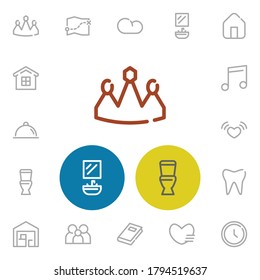 Uhrsymbol mit Karte, Toilette und Lebensmittelsymbolen. Herzensset, Haus, Heim-Symbole und Queen-Konzept. Bearbeitbare Vektorelemente für Logo-App UI-Design.