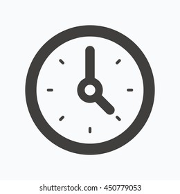 Clock icon. Mechanical watch symbol. Gray flat web icon on white background. Vector