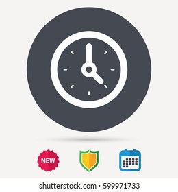 Clock icon. Mechanical watch symbol. Calendar, shield protection and new tag signs. Colored flat web icons. Vector