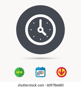 Clock icon. Mechanical watch symbol. Calendar, download arrow and new tag signs. Colored flat web icons. Vector