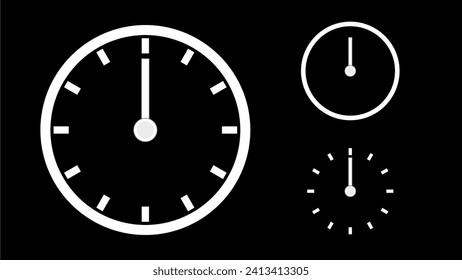 Clock icon, minimal style. arrow show12 hr. from number 12 to 12. on the black background