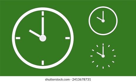 Clock icon, minimal style. arrow show10 hr. from number 12 to 10. on the christmas green background