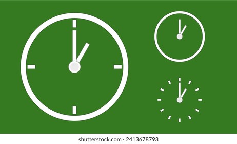 Clock icon, minimal style. arrow show1 hr. from number 12 to 1. on the christmas green background