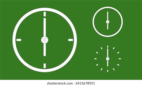 Uhrsymbol, minimaler Stil. Pfeil zeigen 6 h. von Nummer 12 bis 6. auf Weihnachtsgrünem Hintergrund