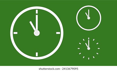 Clock icon, minimal style. arrow show11 hr. from number 12 to 11. on the christmas green background