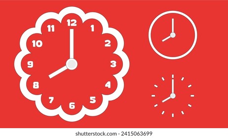 Clock icon, minimal style. arrow show8 hr. from number 12 to 8. on the red background