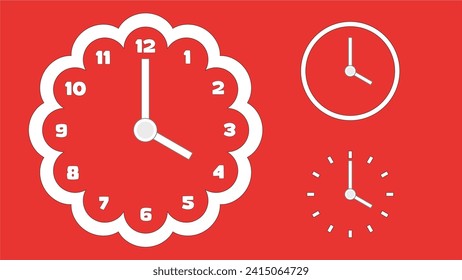 Icono de reloj, estilo mínimo. flecha show4 hr. del número 12 al 4. sobre el fondo rojo