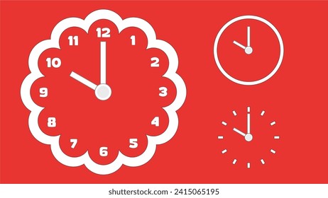 Clock icon, minimal style. arrow show10 hr. from number 12 to 10. on the red background
