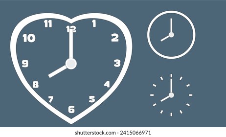 Clock icon, minimal style. arrow show8 hr. from number 12 to 8. on the gray background