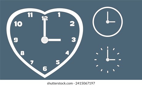 Clock icon, minimal style. arrow show3 hr. from number 12 to 3. on the gray background