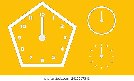 Clock icon, minimal style. arrow show12 hr. from number 12 to 12. on the Yellow background
