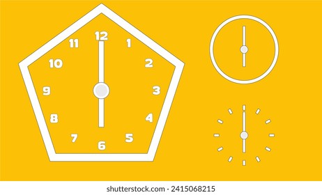 Clock icon, minimal style. arrow show6 hr. from number 12 to 6. on the Yellow background
