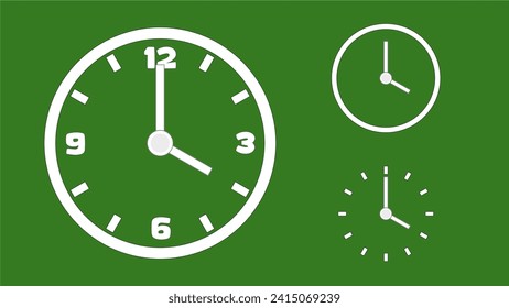 Clock icon, minimal style. arrow show number. on the christmas green background
