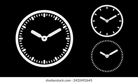 Clock icon, minimal style. White clock the black background