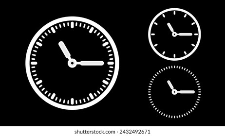 Clock icon, minimal style. White clock the black background