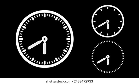 Clock icon, minimal style. White clock the black background