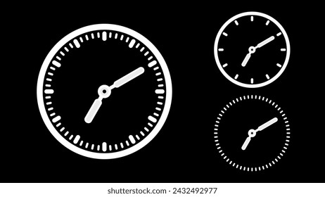 Icono de reloj, estilo minimalista. Reloj blanco sobre fondo negro