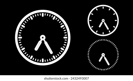 Uhrensymbol, minimaler Stil. Weiße Uhr auf dem schwarzen Hintergrund