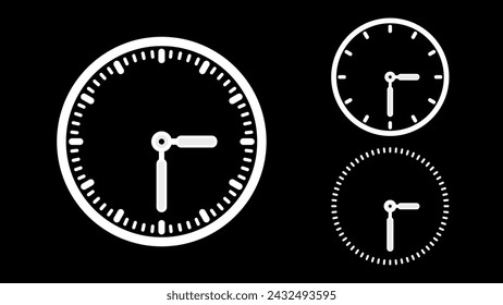 Icono de reloj, estilo minimalista. Reloj blanco sobre fondo negro