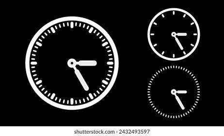 Icono de reloj, estilo minimalista. Reloj blanco sobre fondo negro