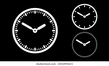 Clock icon, minimal style. White clock the black background