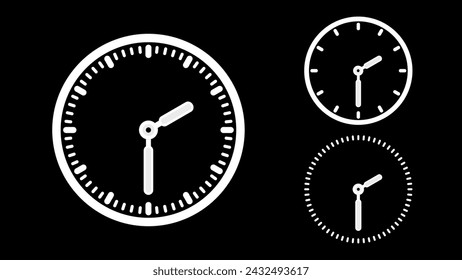 Clock icon, minimal style. White clock the black background