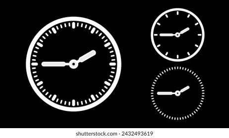 Clock icon, minimal style. White clock the black background