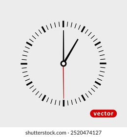 Uhrensymbol moderner und trendiger flacher Stil einzeln auf grauem Hintergrund. Einfache Wand hängenden Uhrenvektor. Zeitvektorgrafik. Uhrensymbol