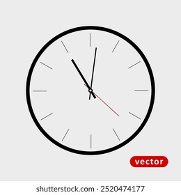 Icono de reloj de estilo plano moderno y de moda aislado sobre fondo gris. Vector de reloj colgante de pared simple. Ilustración vectorial horaria. Icono de reloj