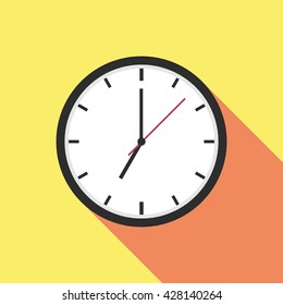 Clock icon, office clock in summer color on a yellow background. Flat icon design. Clock icon picture. Vector illustration, eps 10