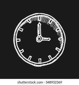 Uhrsymbol auf schwarzem Hintergrund. Handgezeichnete Vektorgrafik.