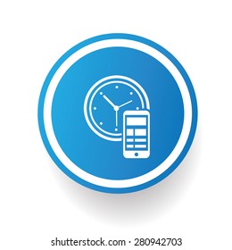 Clock icon on blue button,white background,clean vector
