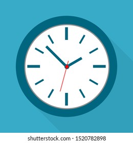 clock icon on blue wall background with dark blue shade color shadow. vector illustration