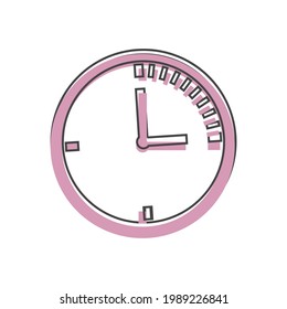 Clock icon on cartoon style on white isolated background. 