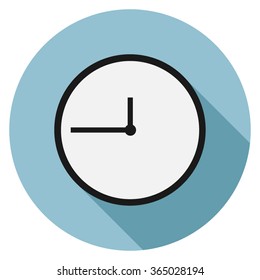 Clock icon on flat with long shadow, Eps10, vector illustration.