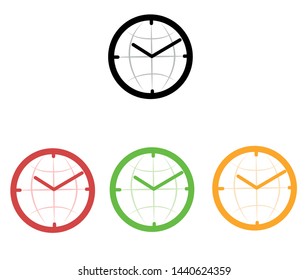 Clock icon on a globe background isolated on white background. Vector illustration EPS 10