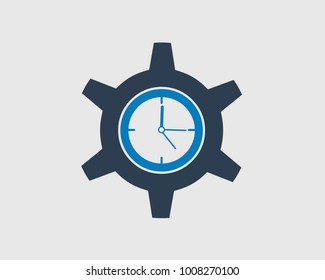 Clock Icon on gray Background with gear symbol