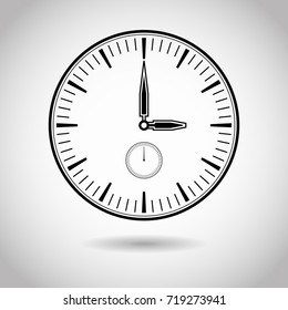 Clock icon on gray background. Vector illustration