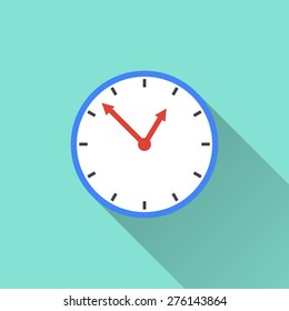 Clock icon on a green background. Vector illustration, flat design.