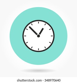 Clock  icon  on green background. Flat vector illustration.
