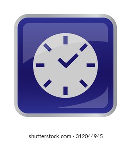 Clock icon on square button. Vector illustration