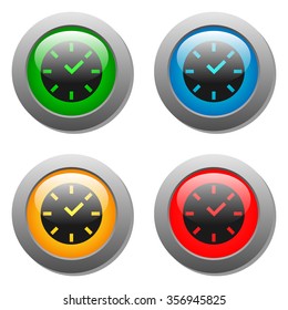Clock icon on square button. Vector illustration
