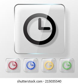 Clock icon on a transparent glossy square. Save time concept.