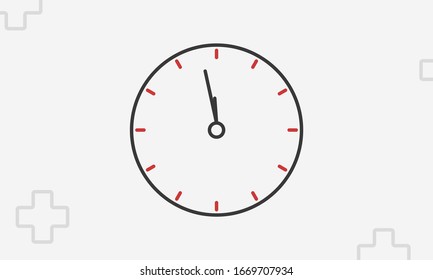 Icono de reloj, símbolo de contorno 11 57, ilustración de vector de línea delgada