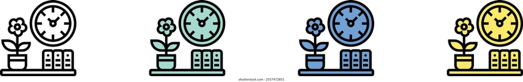 clock icon. Outline, Green, Blue and Yellow Style Design Isolated On White Background