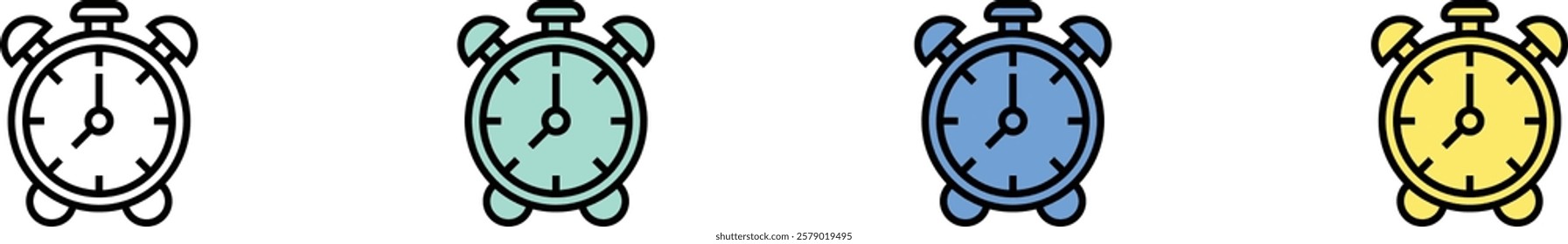 clock icon. Outline, Green, Blue and Yellow Style Design Isolated On White Background