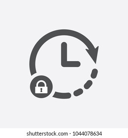 Clock icon with padlock sign. Clock icon and security, protection, privacy symbol. Vector icon