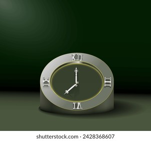 Clock icon in podium style, timer on green background. Business watch. Vector design element for you project
