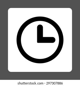 Clock icon from Primitive Buttons OverColor Set. This rounded square flat button is drawn with black and white colors on a gray background.